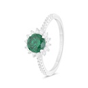 Sterling Silver 925 Ring Rhodium Plated Embedded With Emerald Zircon And White CZ 