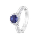 Sterling Silver 925 Ring (Twins) Rhodium Plated Embedded With Sapphire Corundum And White CZ