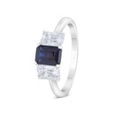 Sterling Silver 925 Ring Rhodium Plated Embedded With Sapphire Corundum 