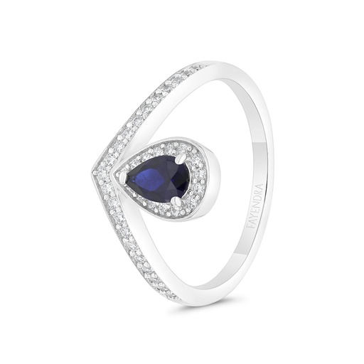 Sterling Silver 925 Ring Rhodium Plated Embedded With Sapphire Corundum And White CZ 