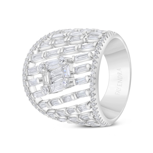 Sterling Silver 925 Ring Rhodium Plated Embedded With White CZ 