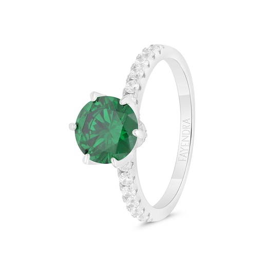 Sterling Silver 925 Ring Rhodium Plated Embedded With Emerald Zircon And White CZ 