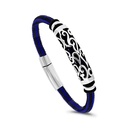 Stainless Steel Bracelet, Rhodium Plated Embedded With Black And Blue Plastic For Men 316L