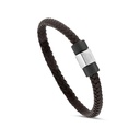 Stainless Steel Bracelet, Rhodium And Black Plated Embedded With Black Leather For Men 316L