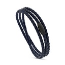 Stainless Steel Bracelet, Black Plated Embedded With Blue Leather For Men 316L