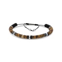 Stainless Steel Bracelet, Rhodium Plated And Yellow Tiger Eye For Men 316L