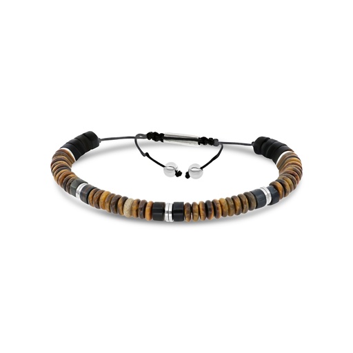 [BRC0900TIE000A145] Stainless Steel Bracelet, Rhodium Plated And Yellow Tiger Eye For Men 316L
