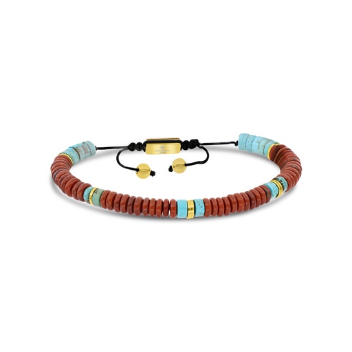 [BRC0900TRQ000A146] Stainless Steel Bracelet, Gold Plated And Turquoise And Red Stone For Men 316L