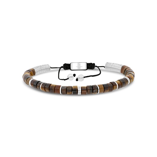 [BRC0900TIE000A149] Stainless Steel Bracelet, Rhodium Plated And Yellow Tiger Eye For Men 316L
