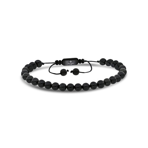 [BRC0900OBS000A150] Stainless Steel Bracelet, Black Plated Embedded With Obsidian For Men 316L