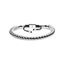 Stainless Steel Bracelet, Rhodium Plated And Black Thread For Men 316L