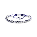 Stainless Steel Bracelet, Rhodium Plated And Blue Thread For Men 316L