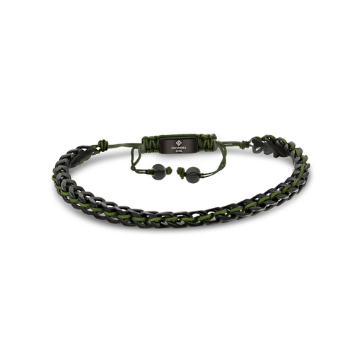 [BRC0900000000A152] Stainless Steel Bracelet, Black Plated And Green Thread For Men 316L