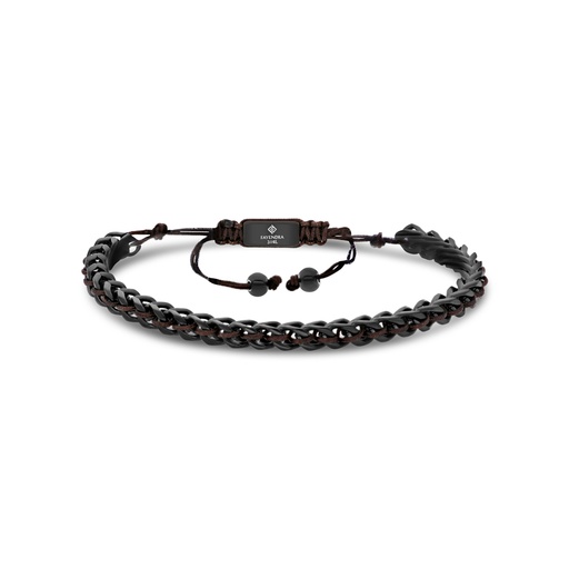 [BRC0900001000A153] Stainless Steel Bracelet, Black Plated And Brown Thread For Men 316L