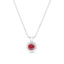 Sterling Silver 925 Necklace Rhodium Plated Embedded With Ruby Corundum And White Zircon