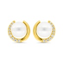 Sterling Silver 925 Earring Gold Plated Embedded With Natural White Pearl And  White Zircon