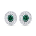 Sterling Silver 925 Earring Rhodium Plated Embedded With Emerald Zircon And White Zircon