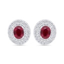 Sterling Silver 925 Earring  Rhodium Plated Embedded With Ruby Corundum And White Zircon