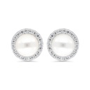 Sterling Silver 925 Earring Rhodium Plated Embedded With Natural White Pearl And  White Zircon 