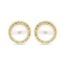 Sterling Silver 925 Earring Gold Plated Embedded With Natural White Pearl And  White Zircon