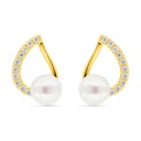 Sterling Silver 925 Earring Gold Plated Embedded With Natural White Pearl And  White Zircon