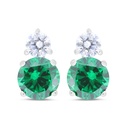 Sterling Silver 925 Earring Rhodium Plated Embedded With Emerald Zircon And White Zircon