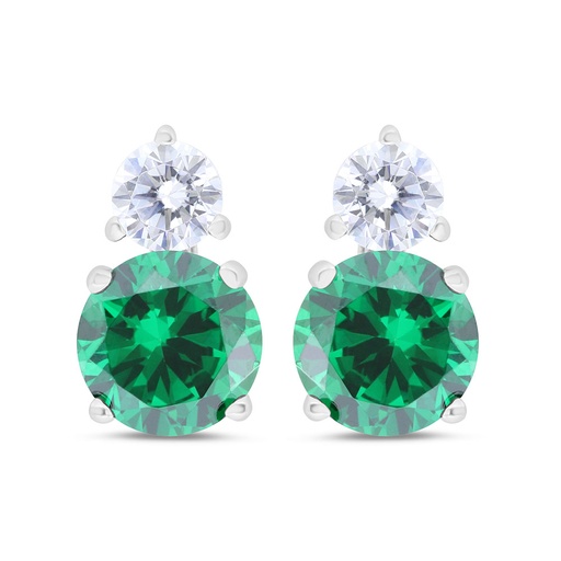 [EAR01EMR00WCZC312] Sterling Silver 925 Earring Rhodium Plated Embedded With Emerald Zircon And White Zircon