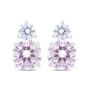 Sterling Silver 925 Earring Rhodium Plated Embedded With Pink Zircon And White Zircon