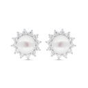 Sterling Silver 925 Earring Rhodium Plated Embedded With Natural White Pearl And White Zircon