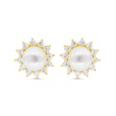 Sterling Silver 925 Earring Gold Plated Embedded With Natural White Pearl And  White Zircon