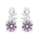 Sterling Silver 925 Earring Rhodium Plated Embedded With Pink Zircon And White Zircon