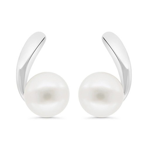 [EAR01FPR00000C295] Sterling Silver 925 Earring Rhodium Plated Embedded With Natural White Pearl 