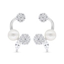 Sterling Silver 925 Earring Rhodium Plated Embedded With Natural White Pearl And White Zircon