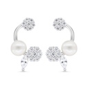 Sterling Silver 925 Earring Rhodium Plated Embedded With Natural White Pearl And White Zircon