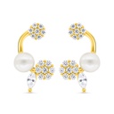 Sterling Silver 925 Earring Gold Plated Embedded With Natural White Pearl And  White Zircon