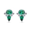 Sterling Silver 925 Earring Rhodium Plated Embedded With Emerald Zircon And White Zircon