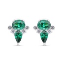 Sterling Silver 925 Earring Rhodium Plated Embedded With Emerald Zircon And White Zircon