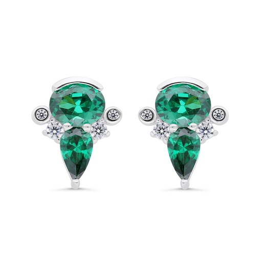 [EAR01EMR00WCZC326] Sterling Silver 925 Earring Rhodium Plated Embedded With Emerald Zircon And White Zircon