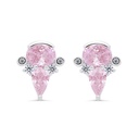 Sterling Silver 925 Earring Rhodium Plated Embedded With Pink Zircon And White Zircon