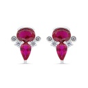 Sterling Silver 925 Earring  Rhodium Plated Embedded With Ruby Corundum And White Zircon