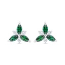 Sterling Silver 925 Earring Rhodium Plated Embedded With Emerald Zircon And White Zircon