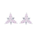 Sterling Silver 925 Earring Rhodium Plated Embedded With Pink Zircon And White Zircon