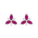 Sterling Silver 925 Earring Rhodium Plated Embedded With Ruby Corundum And White Zircon