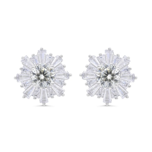 [EAR01CIT00WCZC324] Sterling Silver 925 Earring Rhodium Plated Embedded With Yellow Zircon And White Zircon