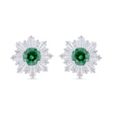 Sterling Silver 925 Earring Rhodium Plated Embedded With Emerald Zircon And White Zircon