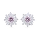 Sterling Silver 925 Earring Rhodium Plated Embedded With Pink Zircon And White Zircon