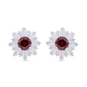 Sterling Silver 925 Earring  Rhodium Plated Embedded With Ruby Corundum And White Zircon