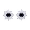 Sterling Silver 925 Earring Rhodium Plated Embedded With Sapphire Corundum And White Zircon