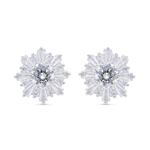 [EAR01WCZ00000C324] Sterling Silver 925 Earring Rhodium Plated Embedded With White Zircon 