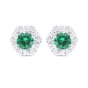 Sterling Silver 925 Earring Rhodium Plated Embedded With Emerald Zircon And White Zircon